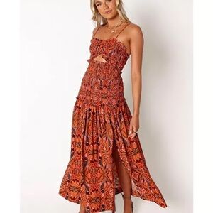 Petal & Pup Orange Floral Midi Dress